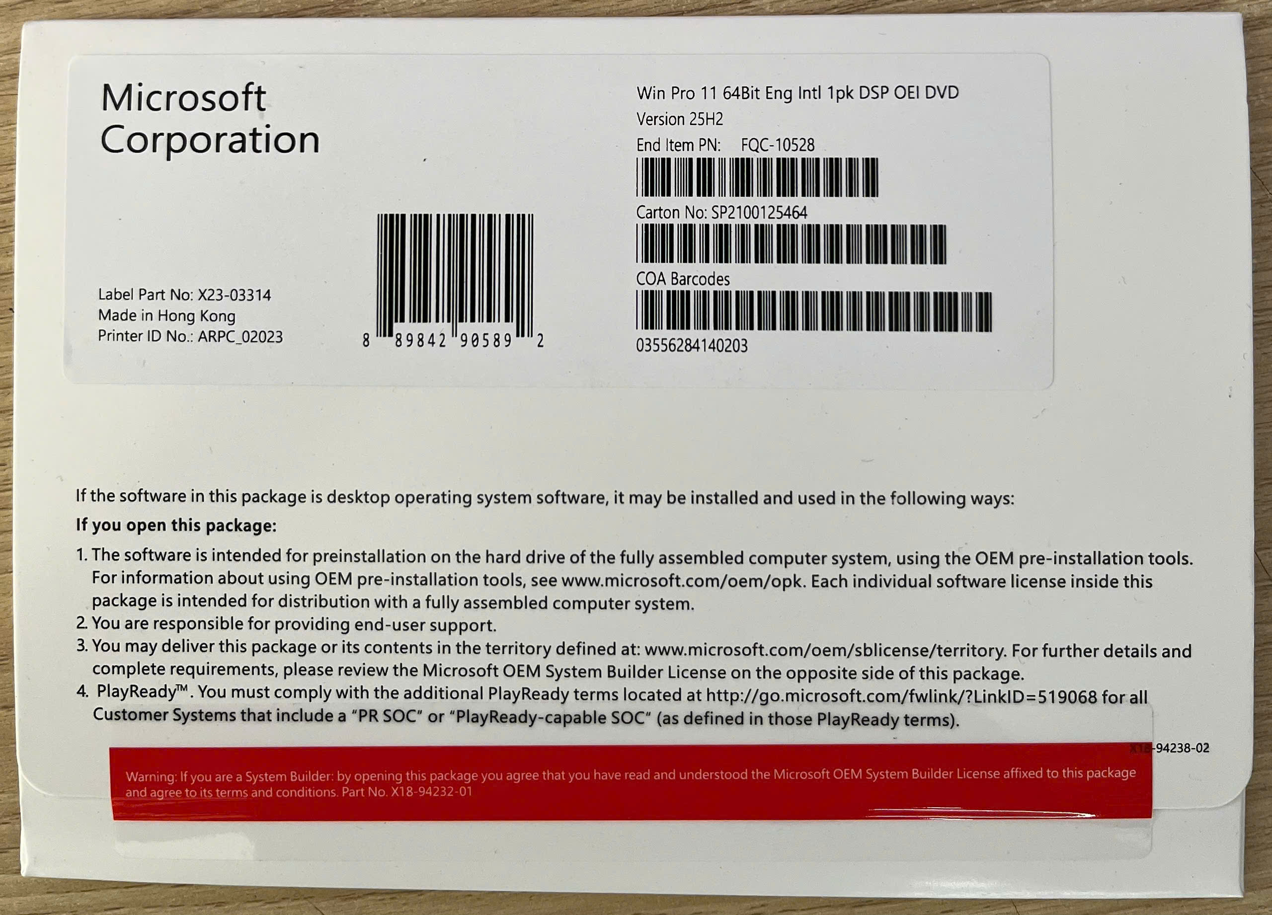 Windows 11 Pro 64Bit Eng Intl 1pk DSP OEI DVD