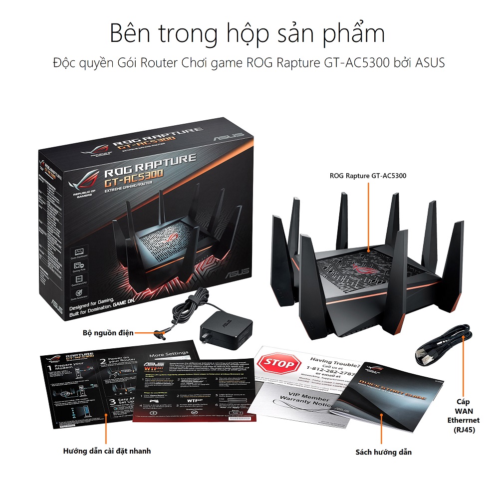 Thiết bị mạng ASUS ROG RAPTURE GT-AC5300 GAMING WIFI ROUTER - WITB - Phong Vũ