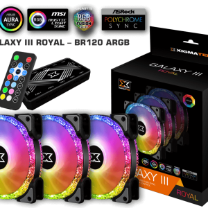XIGMATEK GALAXY III ROYAL – BR120 ARGB (EN46119) HUB FAN (PACK x3, CONTROLLER, POWER HUB)