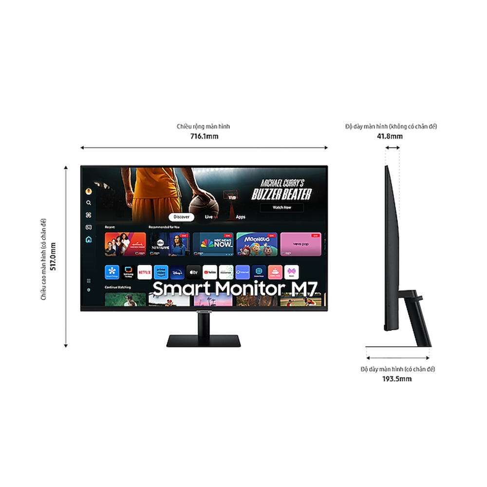 Màn Hình Thông Minh SAMSUNG M7 M70D UHD LS32DM700UEXXV ( 32 inch/ 4K/ VA/ 60Hz/ smart monitor )