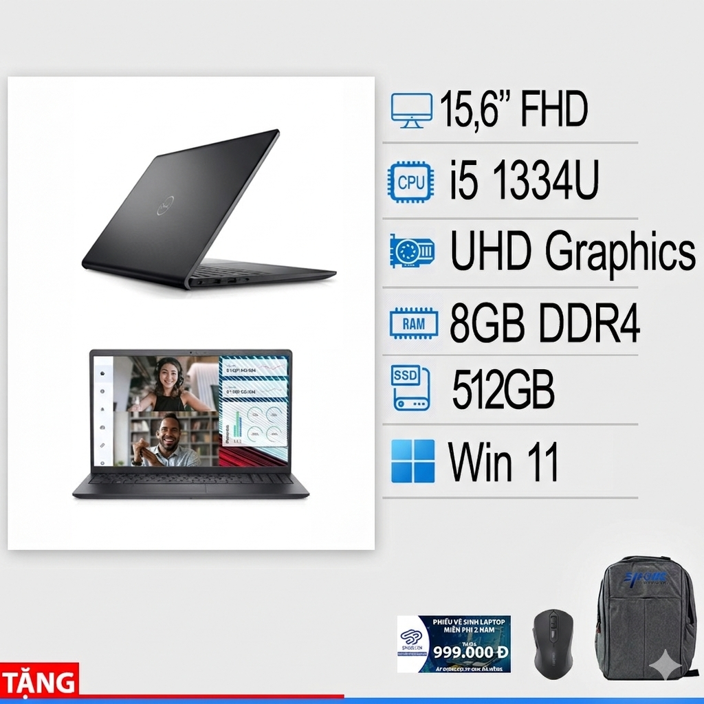 Laptop Dell Vostro 3530 2H1TPI5 (Core i5-1334U /8GB / 512GB / 15.6 FHD 120Hz / Black)