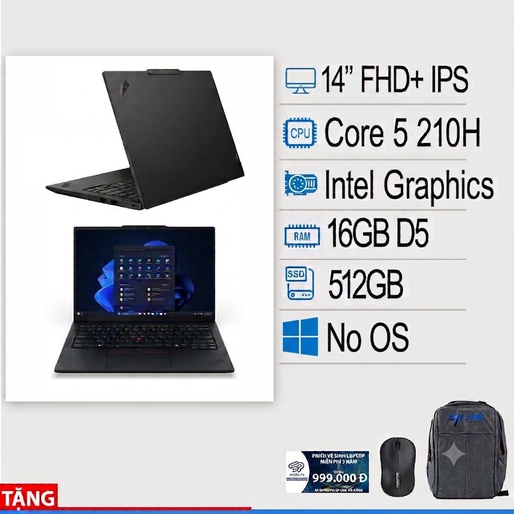 Laptop ThinkPad E14 Gen 7 21T9001YVA (Core 5 210H, Ram 16GB, SSD 512GB, Intel® Graphics, 14″ WUXGA, 2 Year)