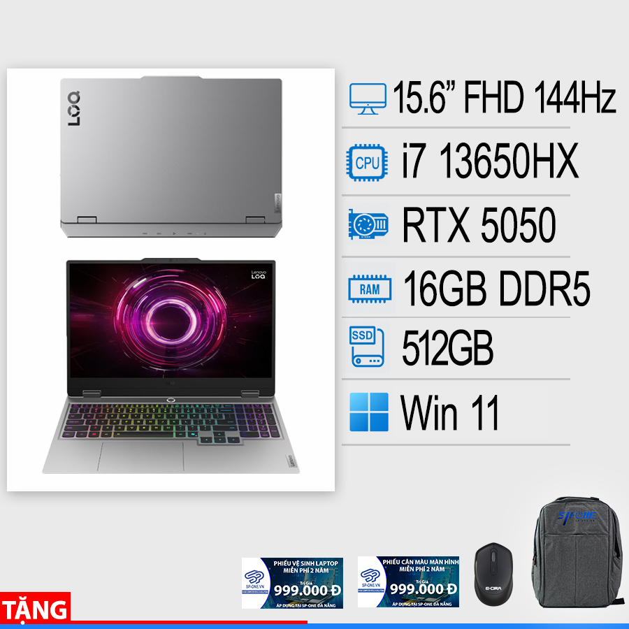 Laptop Lenovo LOQ 15IRX10 83JE00PEVN (Intel Core i7-13650HX | RTX 5050 8GB GDDR7 | 15.6 inch FHD | 16GB | 512GB | Windows 11 Home | Xám)