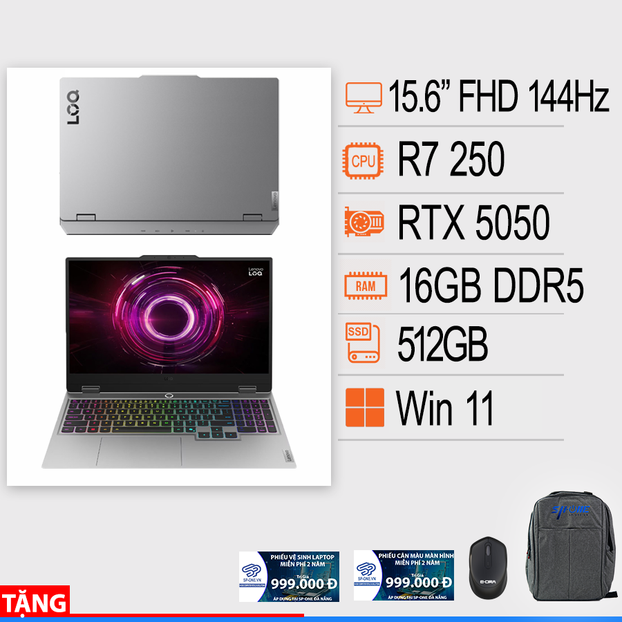 Laptop LENOVO LOQ 15AHP10 83JG0047VN (AMD Ryzen 7 250 | RTX 5050 8GB GDDR7 | 15.6 inch FHD | 16GB | 512GB | Windows 11 Home Single Language | Xám)