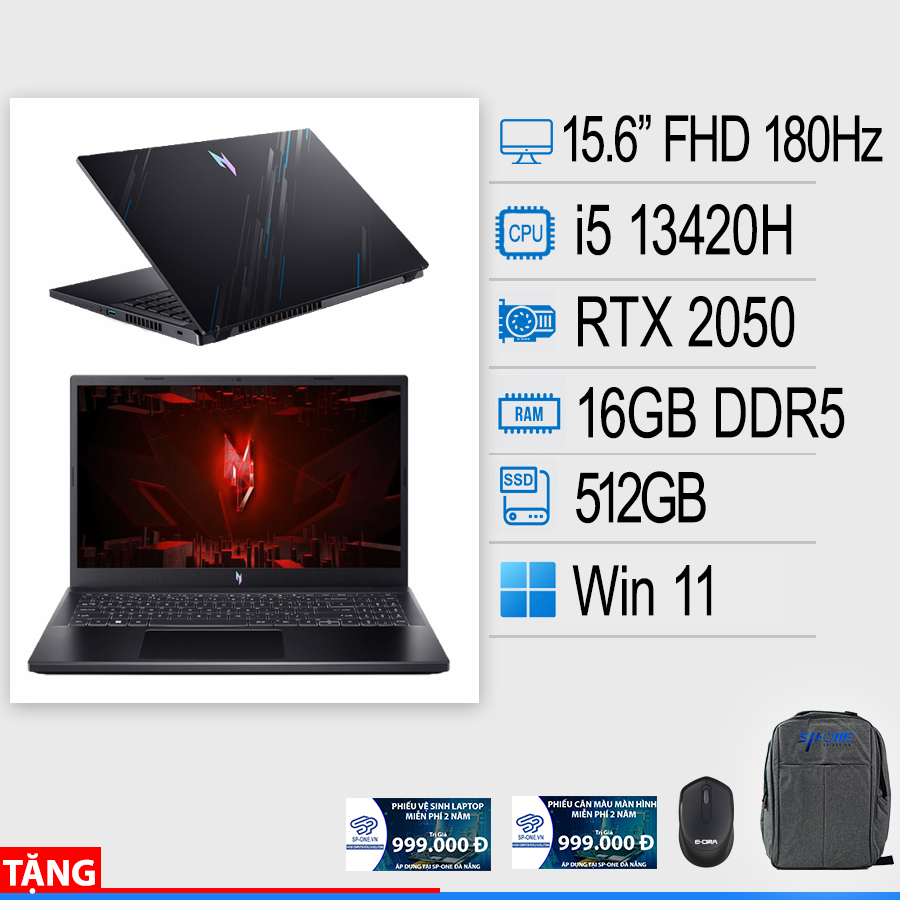Laptop Acer Gaming Nitro V 15 ProPanel ANV15-51-500A NH.QNASV.008 (Intel Core i5-13420H | RTX 2050 4GB | 15.6 inch FHD 180Hz | 16GB | 512GB | Win 11 | Đen)