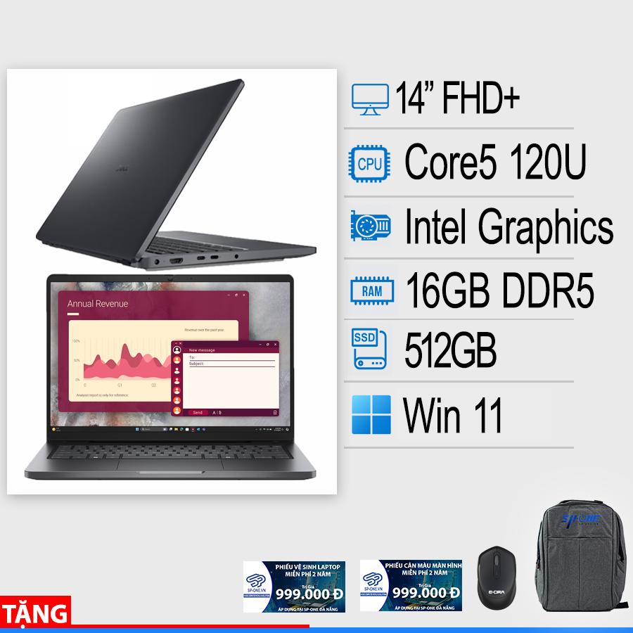 Laptop Dell Pro 14 PC14250 (Intel Core 5 120U | 16GB | 512GB | Intel Graphics | 14 inch FHD+ | Win 11)