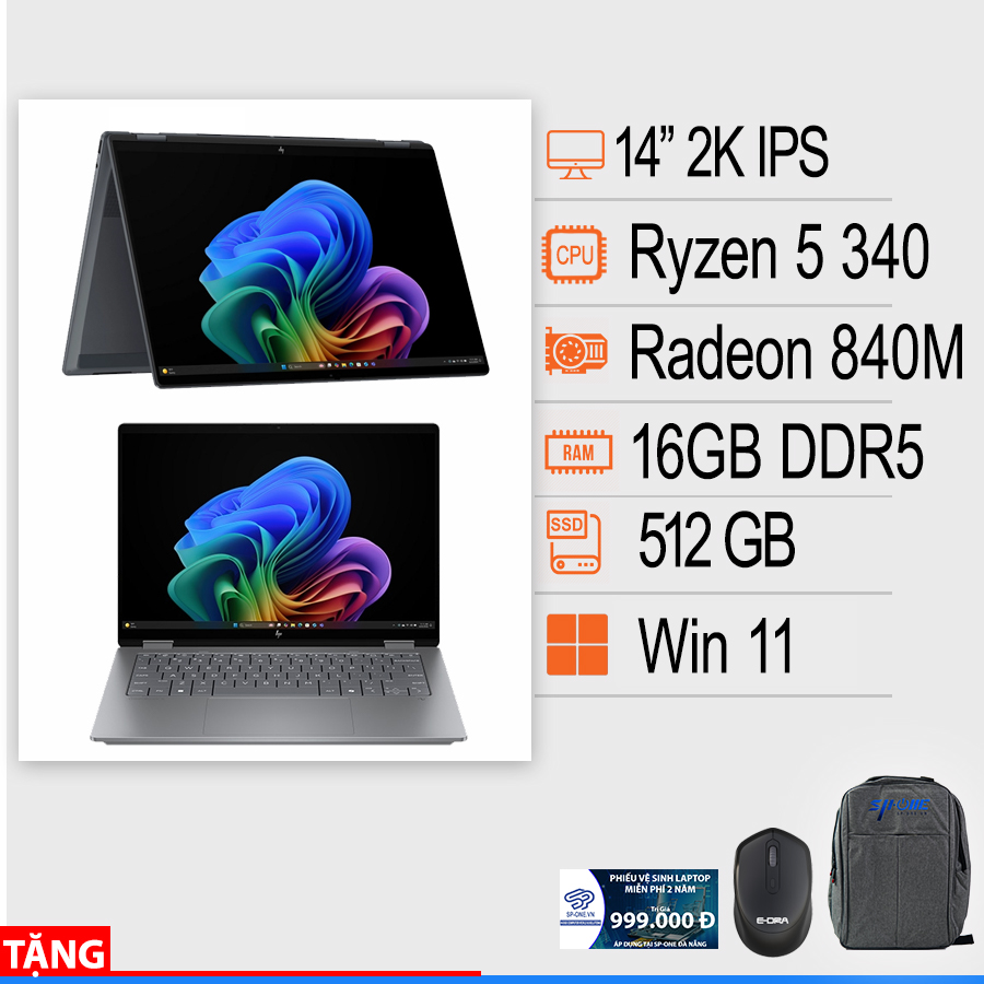Laptop HP  OmniBook X Flip 16 inch 2in1 (Ryzen AI 5 340 /16GB/ 14 inch 2K / 512GB M2/ Touch/ Xám / NK)