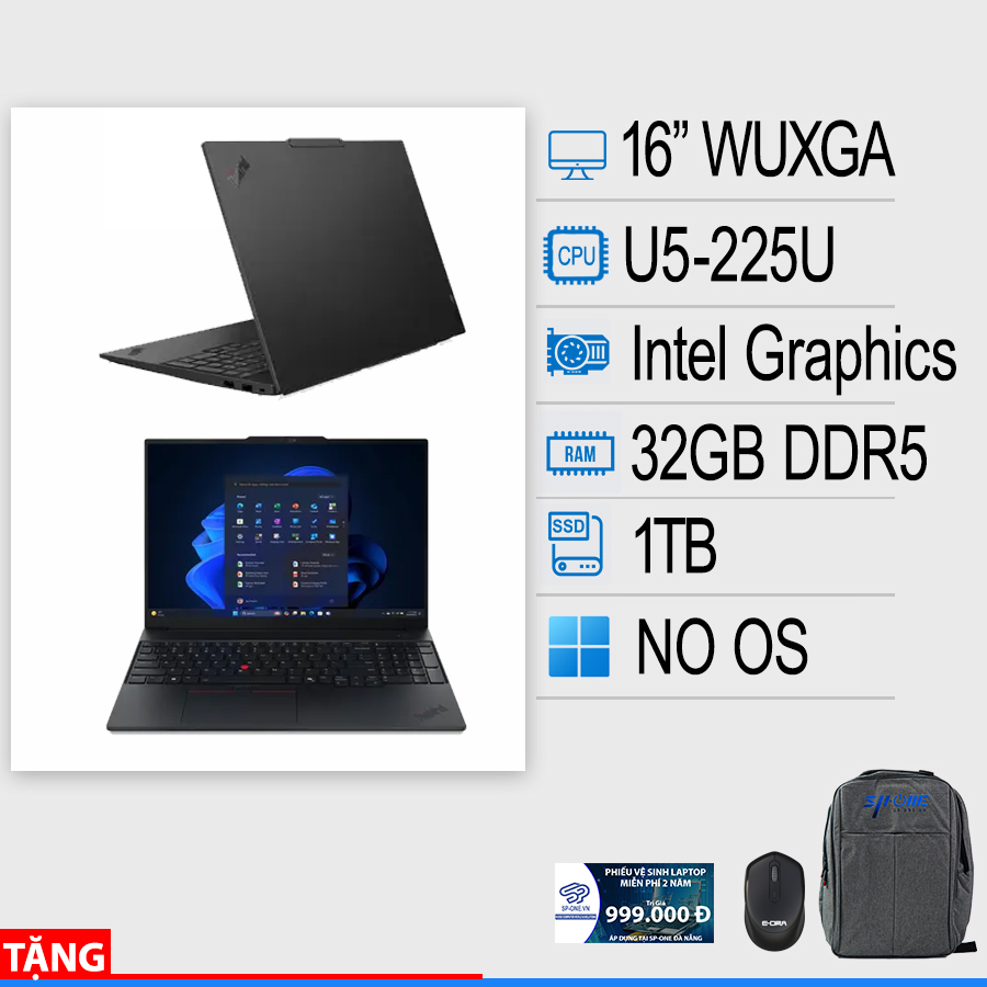 Laptop Lenovo ThinkPad E16 Gen 3 21SR0053VA (U5-225U/32GB/1TB SSD/16.0 WUXGA/ 2Y/ĐEN)