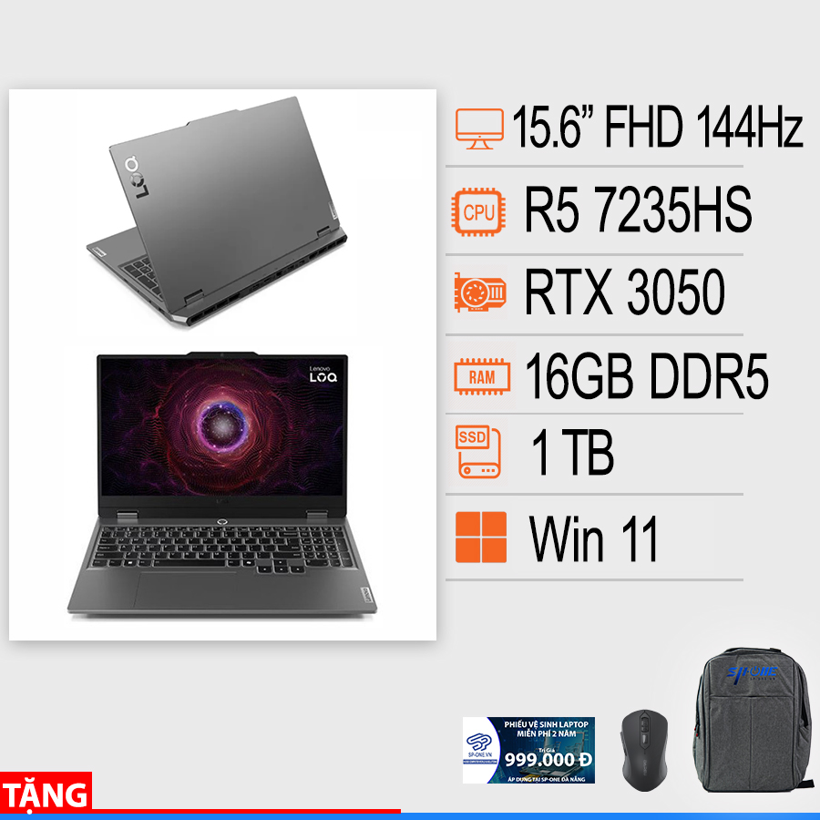 Laptop Lenovo LOQ 15ARP9 83JC00M3VN (AMD Ryzen 5 7235HS/16GB/1TB/RTX 3050 6GB/15.6 inch FHD IPS/Win 11/Xám)