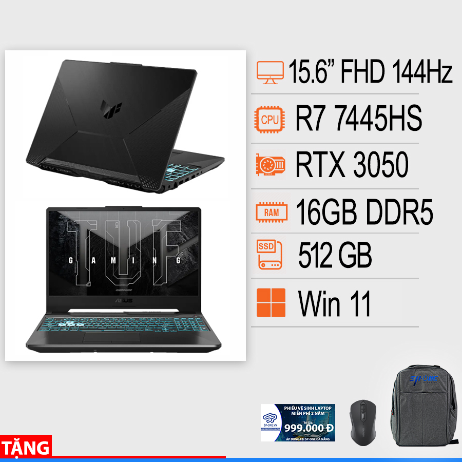 Laptop ASUS TUF Gaming A15 FA506NCG-HN184W (R7-7445HS | GeForce RTX™ 3050 4GB | 16GB | 512GB | 15.6′ FHD 144Hz | Win 11)