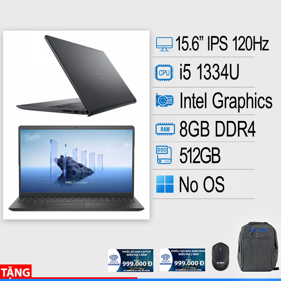 Laptop Dell 15 DC15250 (I5-1334U | 8GB | 512GB | Intel Graphics | 15.6″ FHD 120Hz | Dos | Carbon Black | NK )