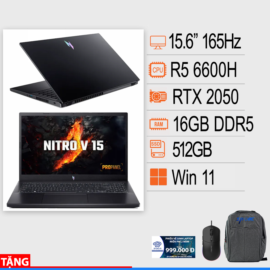 Laptop Acer Gaming Nitro V 15 ANV15 41 R2UP – NH.QPGSV.004 (R5 6600H/ 16GB/ 512GB/ RTX 2050 4GB/ Full HD 165Hz/ Win11)