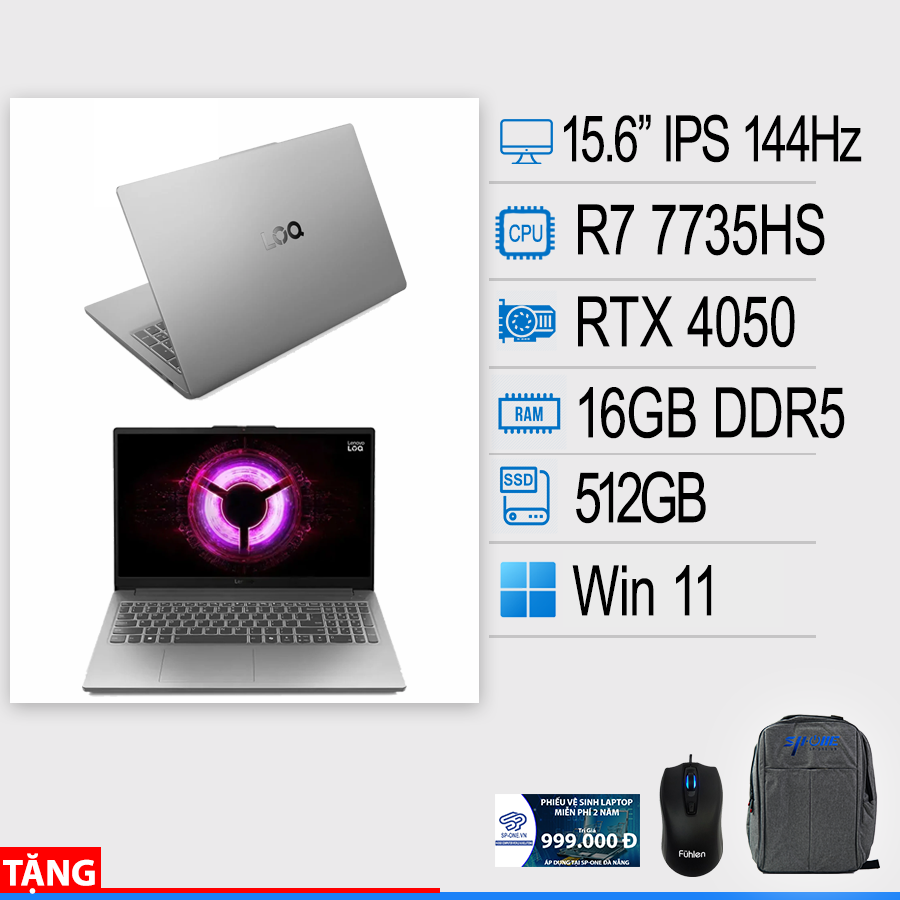 Laptop LENOVO LOQ 15ARP10E 83S0004FVN (AMD Ryzen 7 7735HS | RTX 4050 6GB | 15.6 inch FHD IPS | 16GB | 512GB | Win 11 | Xám)