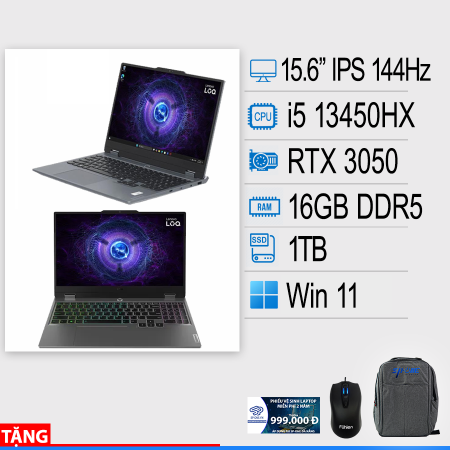 Laptop Lenovo LOQ 15IRX9 83DV01ANVN (i5 13450HX/16GB/1TB/6GB RTX3050/15.6″F/144Hz/Win11/Xám)