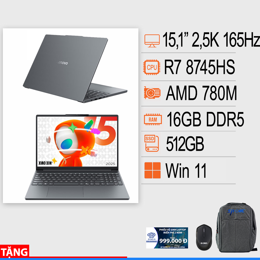 Laptop Lenovo XiaoXin 15C 2025 (R7 8745HS / Ram 16 / SSD 512 / Màn 15.1 inch 2K+ OLED/ 165HZ)