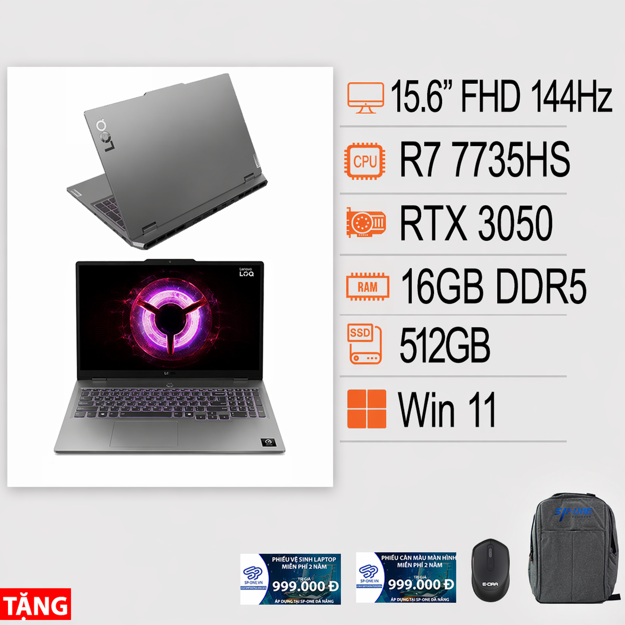 Laptop Lenovo Gaming LOQ 15ARP10E R7 7735HS/16GB/512GB/15.6 inch FHD/RTX 3050 6GB/W11 (83S0006QVN)