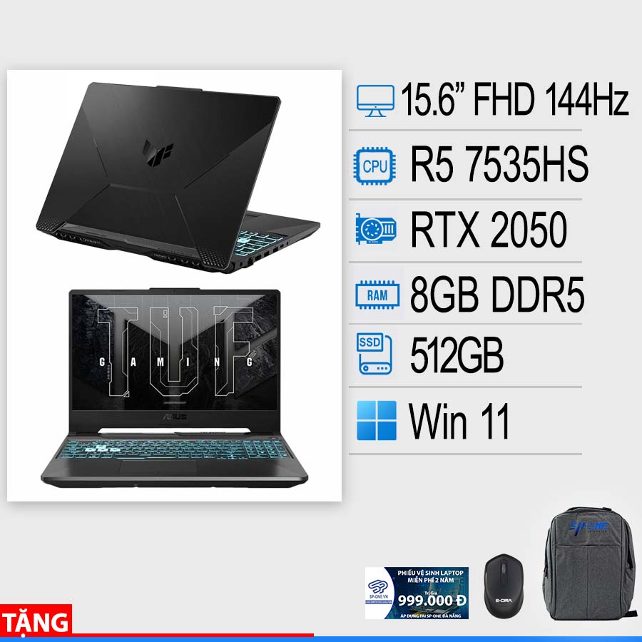 Laptop Asus TUF FA506NF (Ryzen 5 7535HS/ 8GB D5/ 512GB SSD/ RTX 2050-4GB/ 15.6 inch FHD/ Win11/ Đen) – NK
