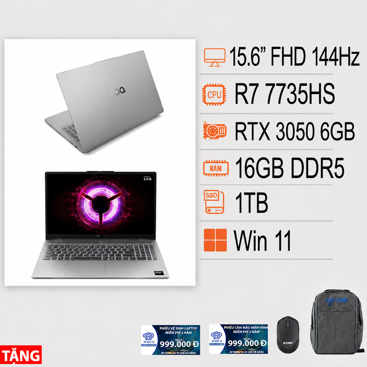 Laptop Lenovo Gaming LOQ 15ARP10E R7 7735HS/16GB/1TB/15.6″FHD/RTX 3050 6GB/W11 (83S0006RVN)