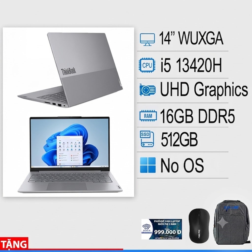 Laptop Lenovo ThinkBook 14 G9 21UY008HVA (Intel Core i5-13420H / Intel UHD / 14 inch WUXGA / 16GB / 512GB /NO OS / Xám)