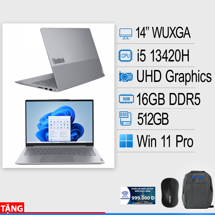 Laptop Lenovo ThinkBook 14 G9 21UY008HVA (Intel Core i5-13420H / Intel UHD / 14 inch WUXGA / 16GB / 512GB / Win 11 Pro / Xám)