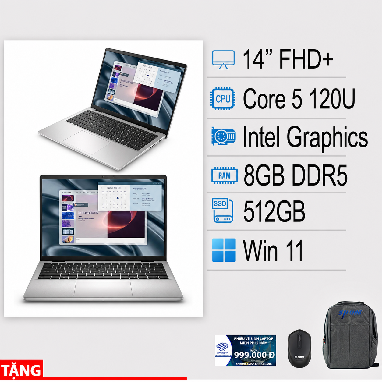 Laptop Dell Pro 14 Essential PV14250 120U 08512W (Core 5 120U/ 8GB/ 512GB SSD/ 14 inch FHD+/ Win11/ Platinium Silver)