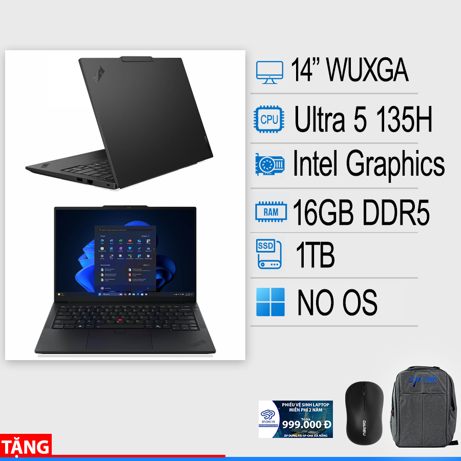 LAPTOP LENOVO THINKPAD E14 GEN 7 MTL 21SX00BKVA  (Core Ultra 5-135H/ Ram 16G/ SSD 1TB/ Wifi,BT,Finger Print/ 14″ WUXGA_AG_300N/ No OS/ 2Y)