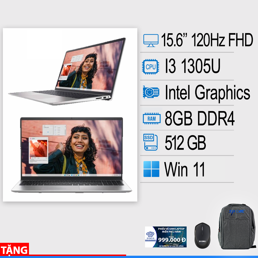 Laptop Dell Inspiron 3530 (i3 1305U | 8GB | 512GB SSD | 15.6″ FHD 120hz | 250 nits | Bạc | NK )