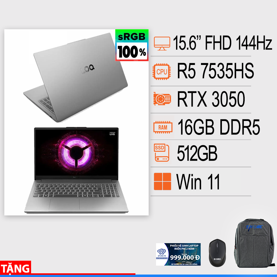 Laptop Lenovo LOQ Essential 15ARP10E – 83S0000DVN (Ryzen 5 7535HS/ GeForce RTX™ 3050/ 16GB/ 512GB/ Win 11 Home SL)