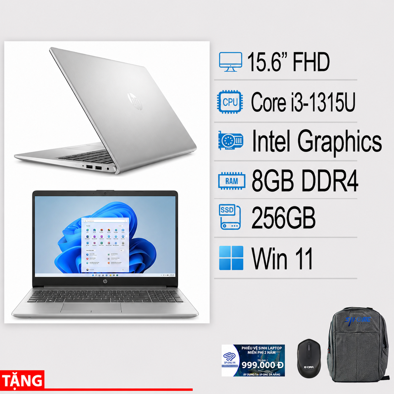 Laptop HP 250R G9 AX3C7AT (I3 1315U/ 8GB/ 256GB SSD/ 15.6 inch FHD/ Win11/ Silver)