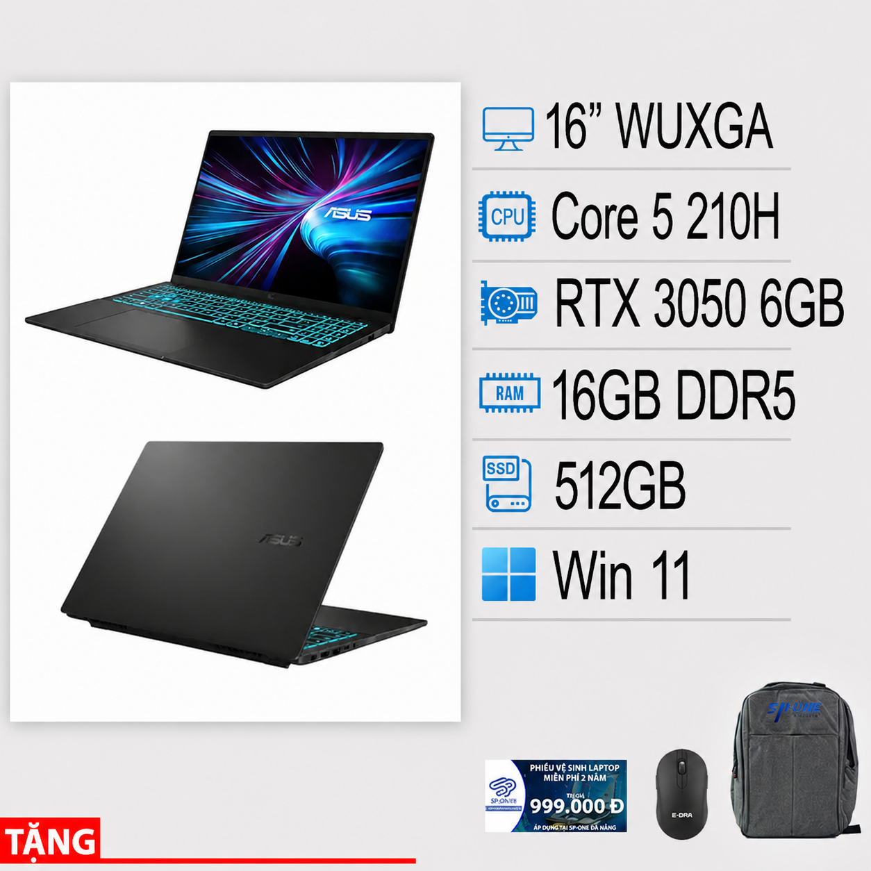 Laptop Asus Vivobook Gaming V3607VJ-RP071W Core 5-210H/16GB/512GB/16″/GeForce RTX 3050 6GB/Win11