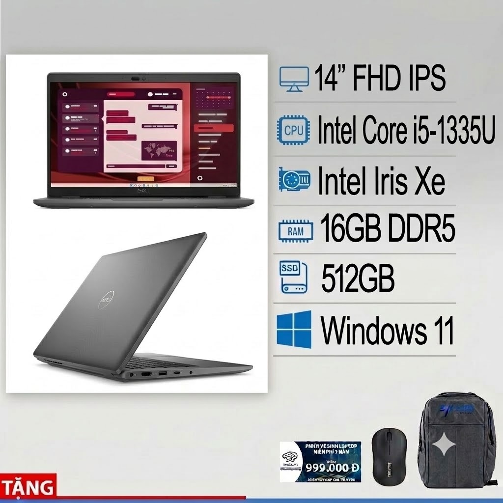 Laptop Dell Latitude 3450 L3450 (i5-1335U/ 16GB DDR5/ 512GB SSD/ Intel Iris Xe/ 14″ FHD/ Windows 11/ĐEN)