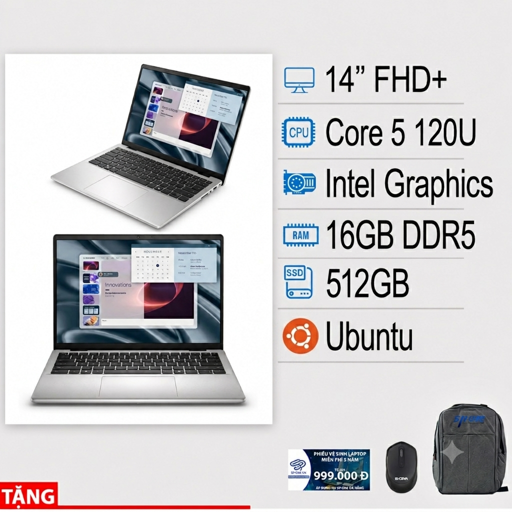 Laptop Dell Pro 14 Essential PV14250-PV14250-120U-16512U (Intel Core 5 120U | 16GB | 512GB | Intel Graphics | 14 inch FHD+ | Ubuntu)
