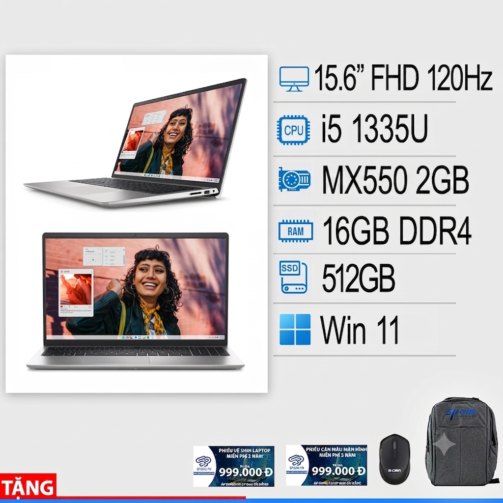 Dell Inspiron 3530 N5I5489W1 ( Core i5-1335U/ 16GB/ 512GB/ VGA MX550 2GB/ 15.6 FHD/ Win11 bản quyền/ Bạc )