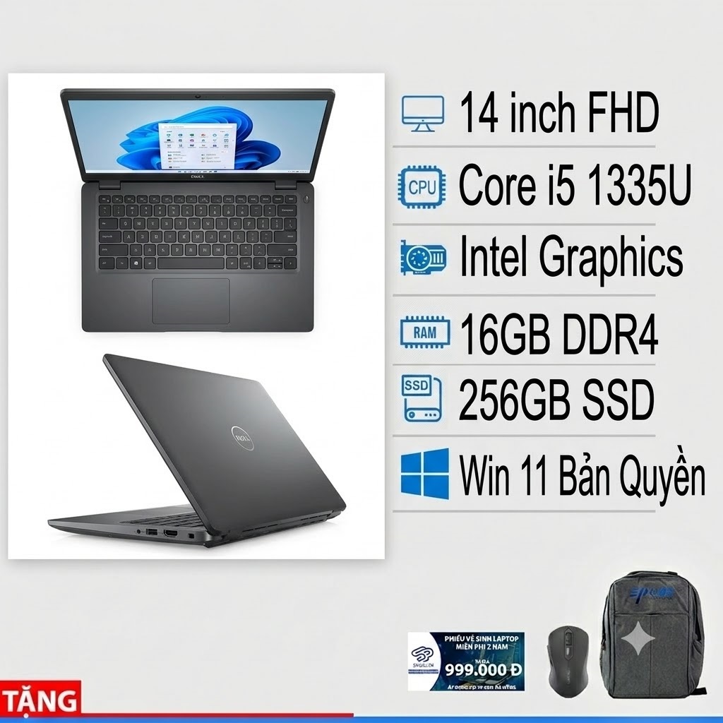 Laptop Dell Latitude 3440 (Core i5 1335U/ 16GB DDR4/ 256GB/ 14icnh FHD/ Win 11 bản quyền/ Đen xám )