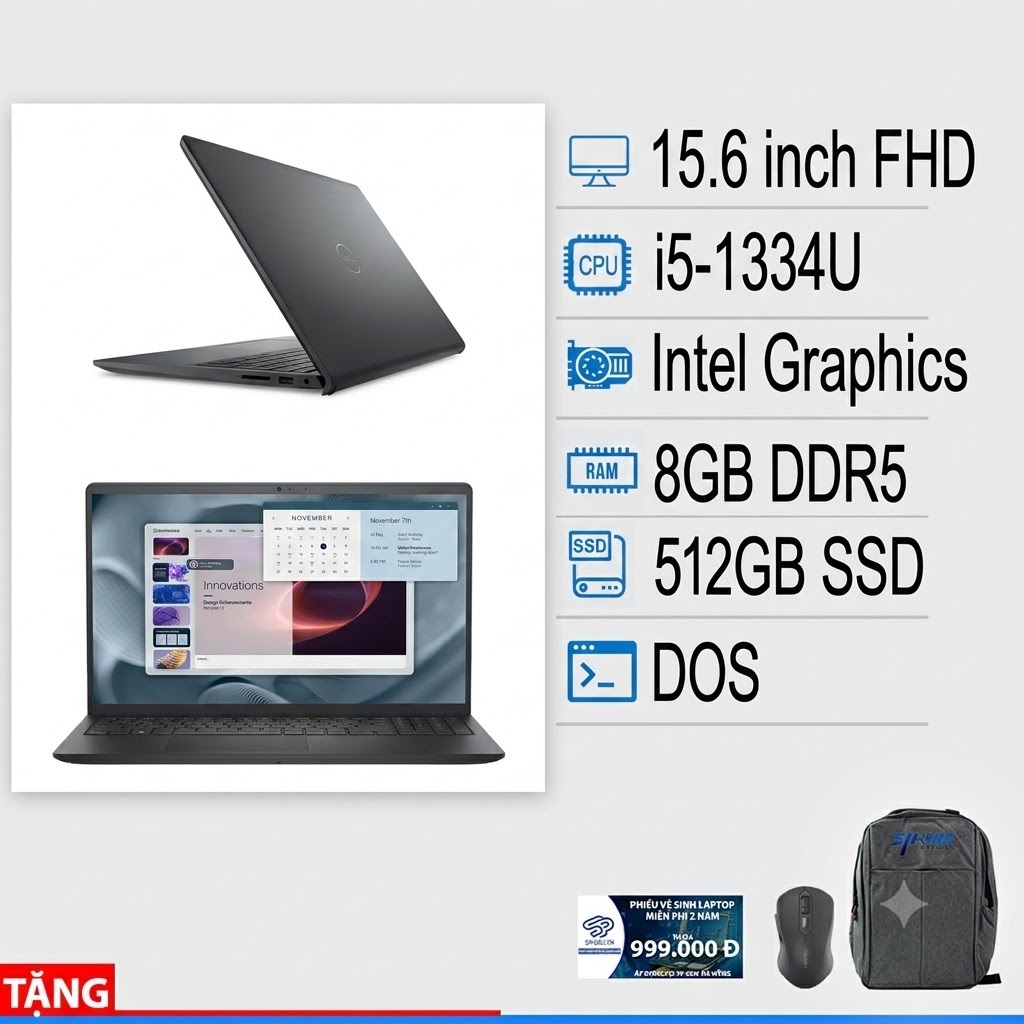 Laptop Dell Pro 15 Essential PV 15250 ( Intel i5-1334U/ 8GB DDR5/ 512GB SSD/ 15.6 inch FHD Intel Graphics/ DOS)