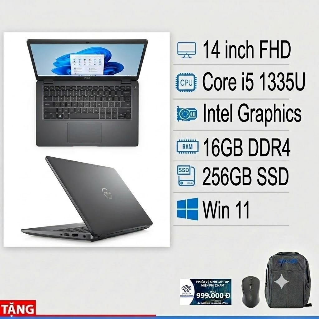 Laptop Dell Latitude 3440 (Core i5 1335U/ 16GB DDR4/ 256GB/ 14icnh FHD/ Win 11 bản quyền/ Đen xám )