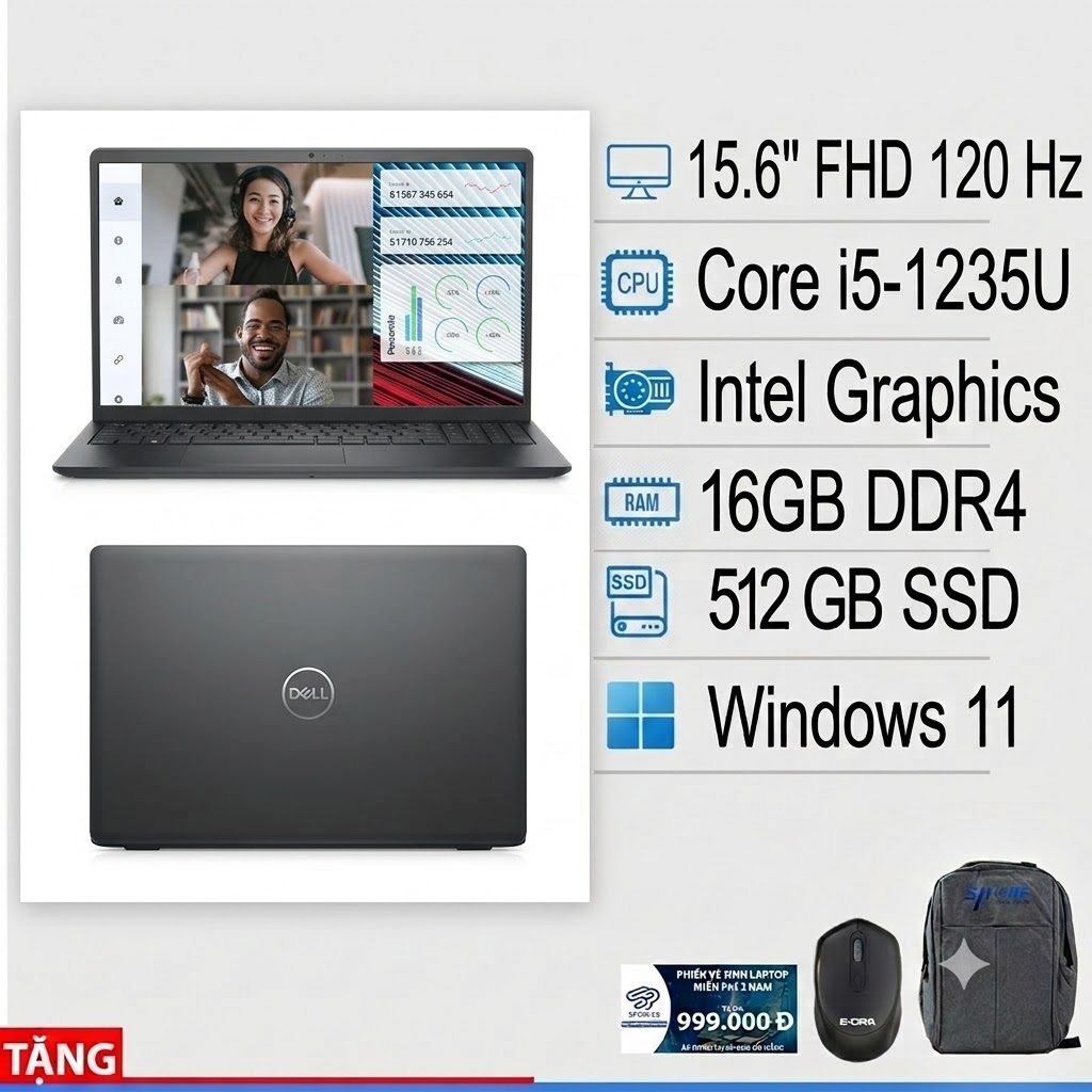 Laptop Dell Vostro 3520 (i5-1235U/ 16GB/ 512GB/ 15.6″FHD 120 Hz/ ĐEN)