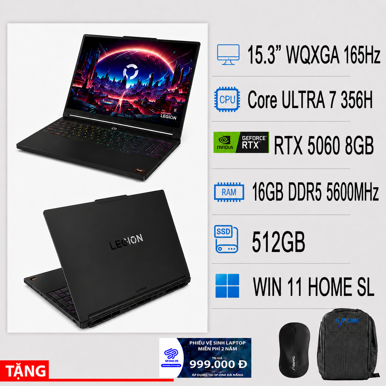 Lenovo Legion 5 15IPH11 83RW0023VN Ultra 7 356H RAM 16GB SSD 512GB RTX 5060 15.3″ 2.5K OLED 165Hz – OFFICE 2024