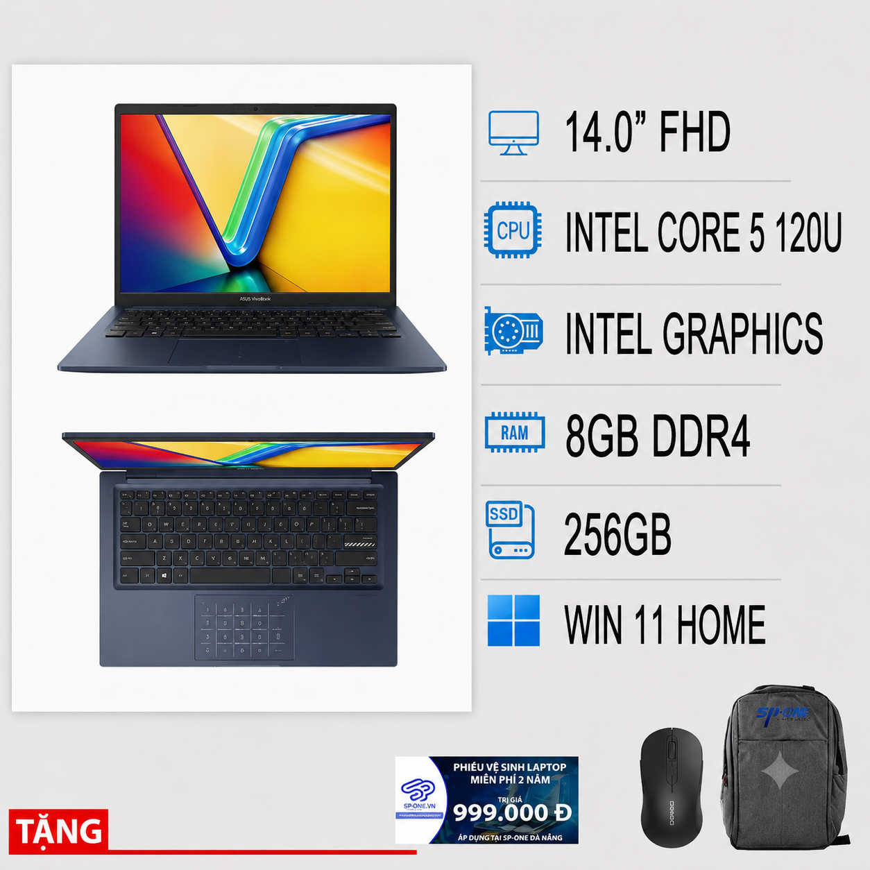 Laptop Asus Vivobook 14 (Model: X1404V) Core 5 120U 8GB 256GB 14.0″ FHD Intel Iris Xe Graphics Wifi6_Quiet Blue_(X1404VAPV14.C58256)