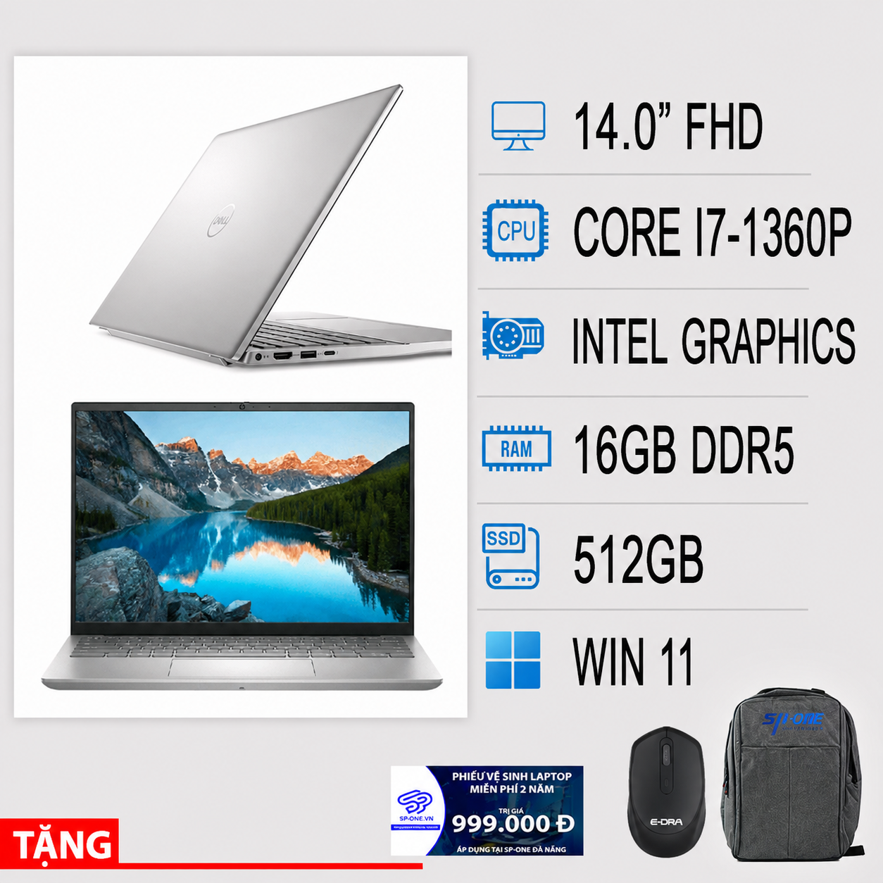 Dell Inspiron 5430 (i7-1360P | 16GB RAM | 512GB SSD | Intel Graphics | 14 inch FHD | Windows 11 | Silver)
