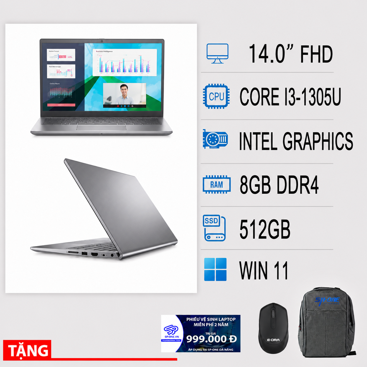 Laptop Dell Vostro 3430 (i3 1305U/ 8GB RAM/512GB SSD/ 14.0FHD/Win11/Xám)