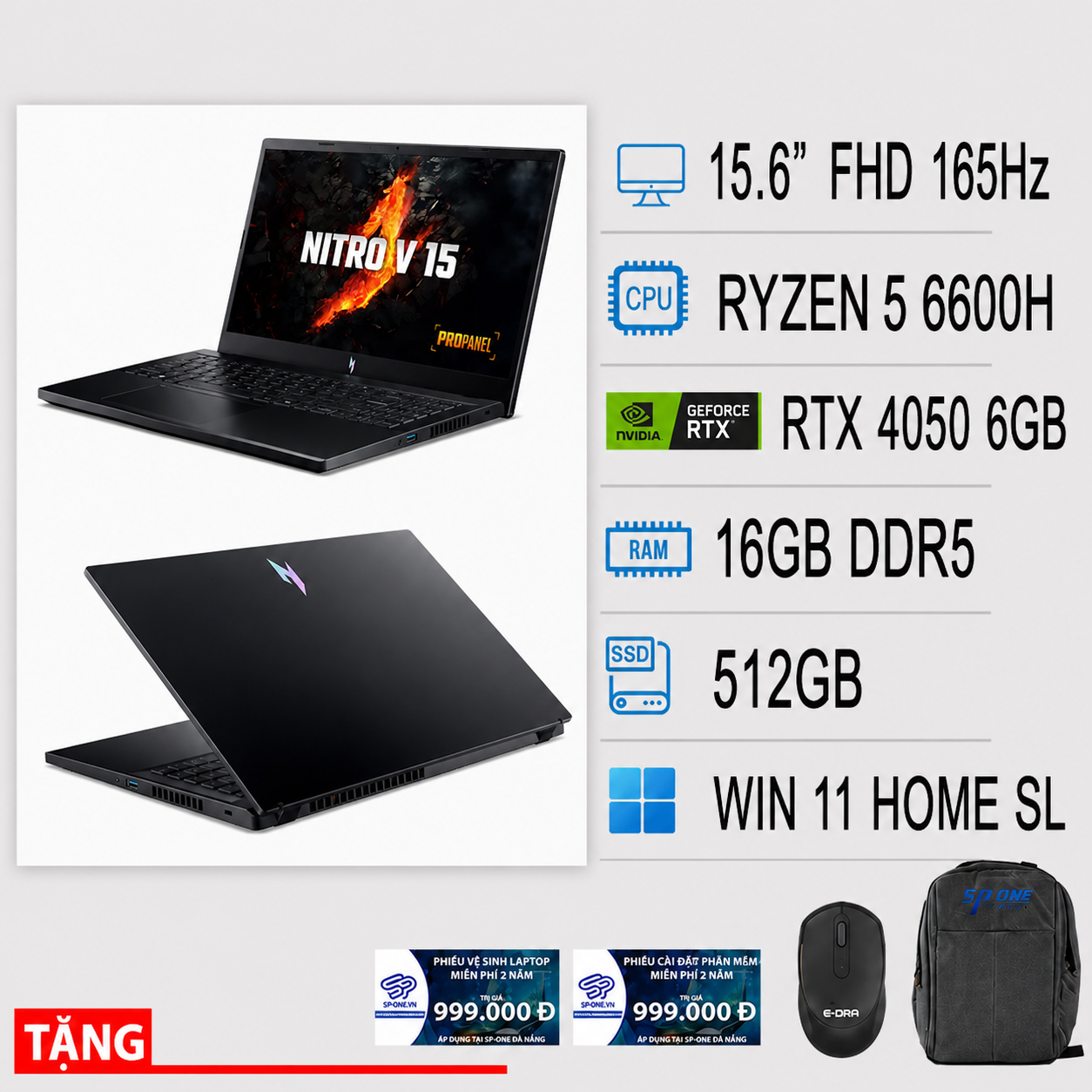 Laptop Acer Gaming Nitro V 15 – ANV15-41-R732 (Ryzen 5 6600H/ GeForce RTX™ 4050/ 16GB/ 512GB/ Win 11 Home SL)