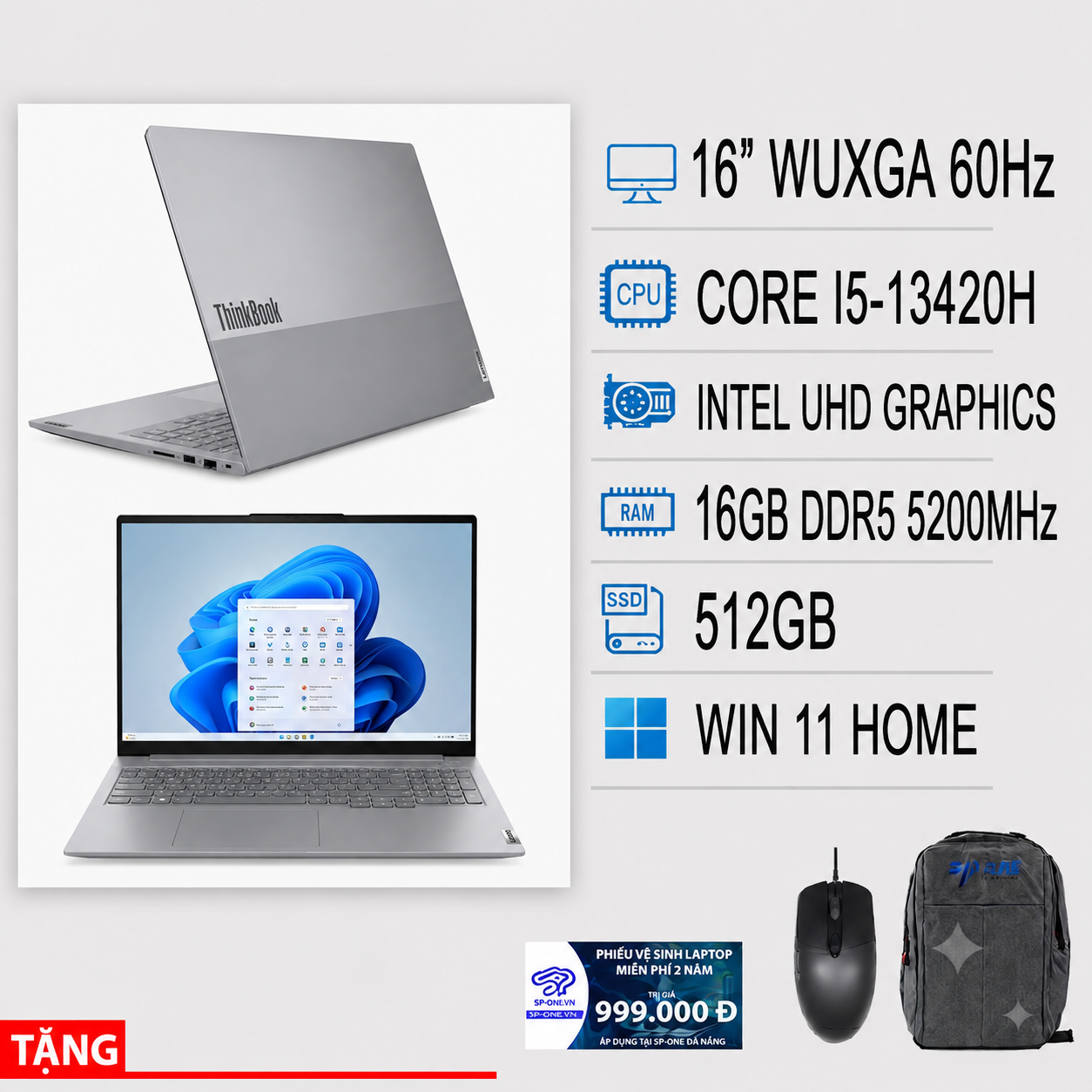 LAPTOP LENOVO THINKBOOK 16 G9 IRL 21US008FVN (CORE I5-13420H/ RAM 16GB/ SSD 512GB/ 16 INCH WUXGA/ FP/ IR/ WIFI6/ BT/ WIN 11 HOME/ XÁM)