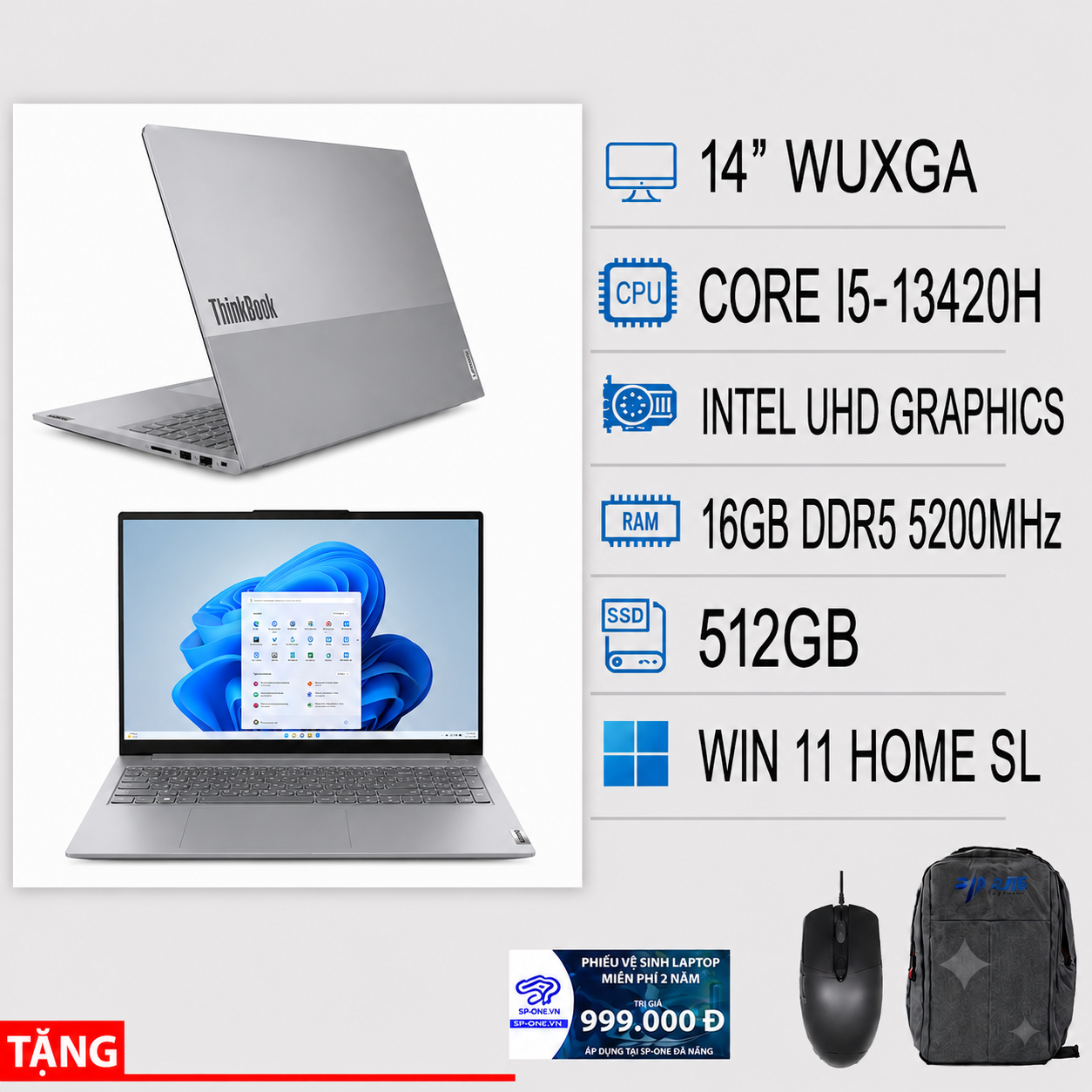 Laptop Lenovo ThinkBook 14 G9 IRL 21UY008TVN (Core I5-13420H -16G Ram -512G SSD-Wifi,BT,Finger Print-14″ WUXGA – Win 11 Home SL