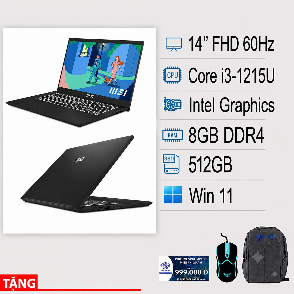 Laptop MSI Modern 14 C12MO (Intel Core i3-1215U | 8GB | 512GB SSD | 14 inch FHD)