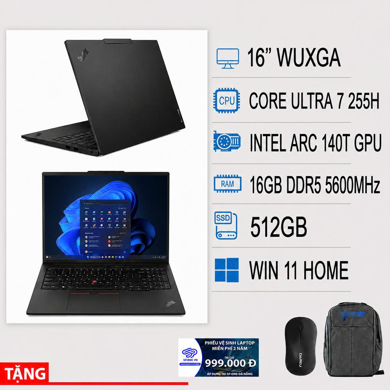 Laptop Lenovo ThinkPad E16 Gen 3 21SR002UVN (Core Ultra 7 255H | 16GB | 512GB SSD | 16″ WUXGA | Windows 11 Home)