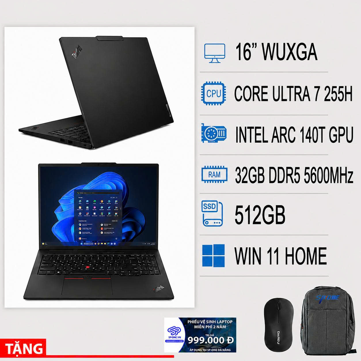 Laptop Lenovo ThinkPad E16 Gen 3 21SR002SVN (Ultra 7 255H/ Ram 32GB/ SSD 512GB/ Windows 11 Home/ 2Y/ Đen)