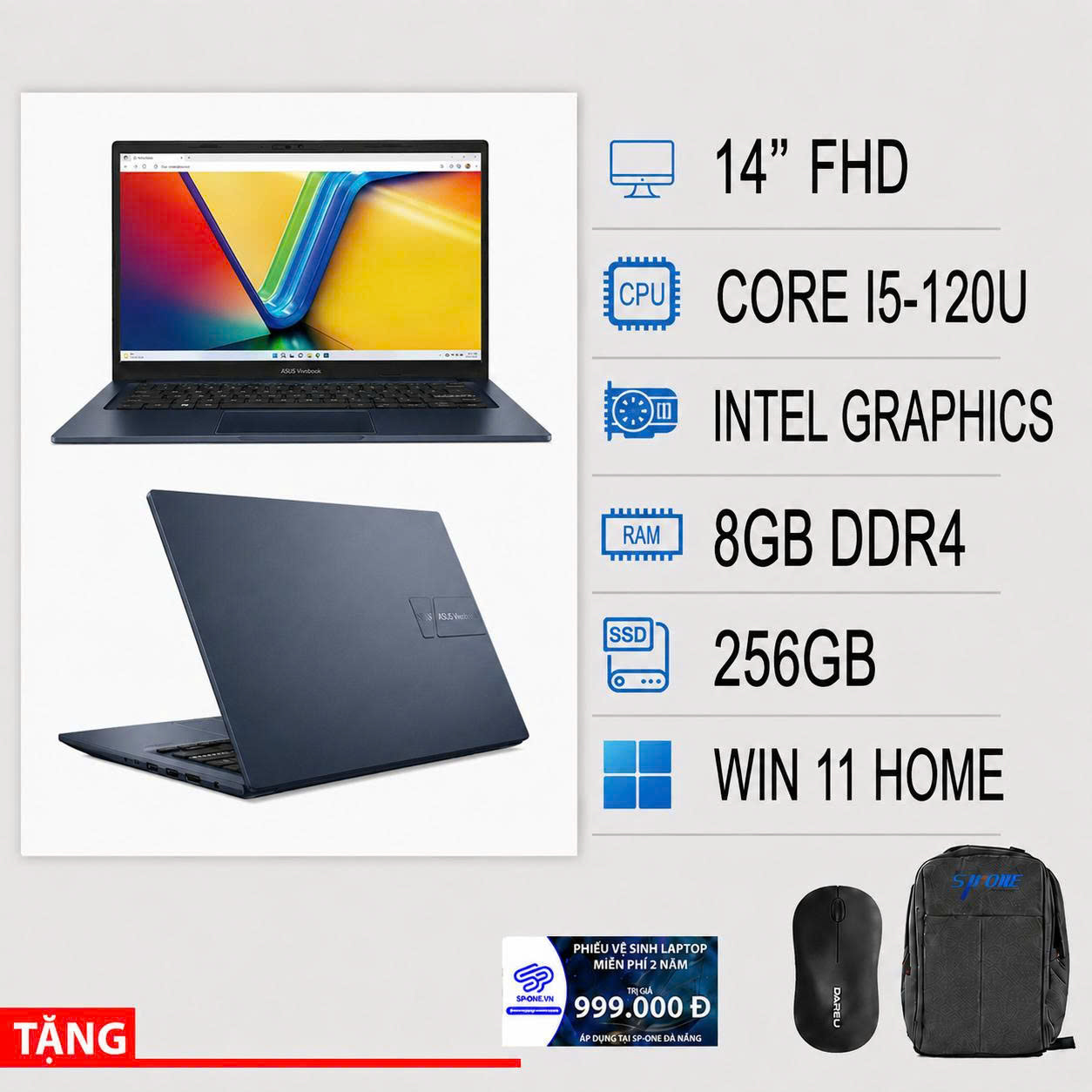 Laptop Asus VivoBook X1404V ( Intel i5-120U / 256GB SSD / 8GB / 14″ (1920×1080) / WIN11 HOME ) (Model: X1404V) – Made in Viet Nam