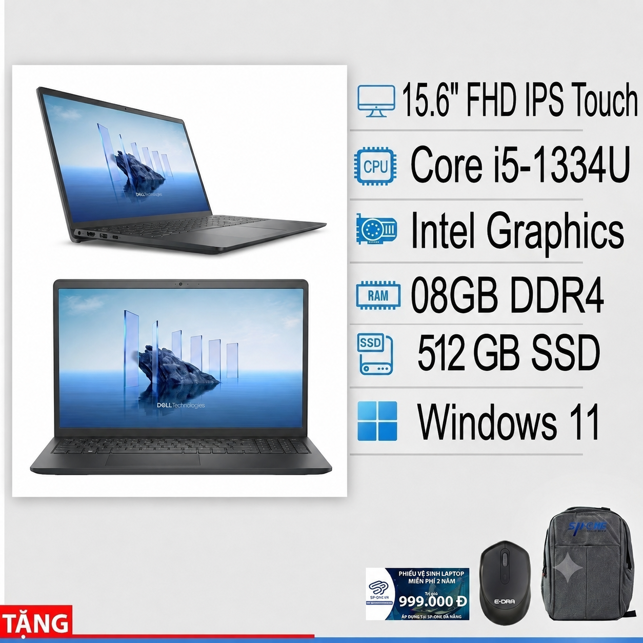 Máy tính xách tay Dell 15 DC15250-5315BLK (Intel i5-1334U/ 512GB SSD/ 8GB)/ 15.6 inch FHD/ Touch/ Win 11_1XVHG/ Black)