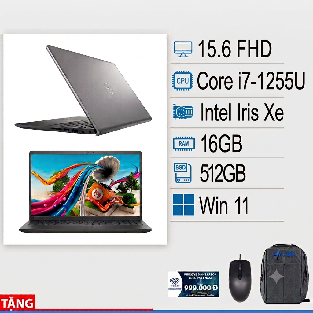 Laptop Dell Vostro 3520 (Core i7-1255U /16GB / 512GB / 15.6 FHD / Win 11/ Black)